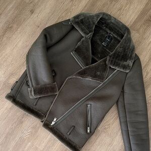 Dark green Shearling Moto Jacket